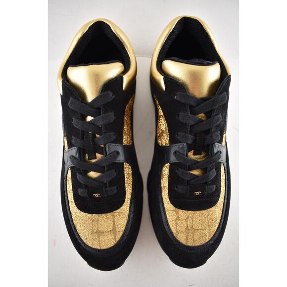 Chanel 19A Mens Black Gold Croc Suede CC Logo Low Top Trainer Sneaker 44 11 - Picture 10 of 14